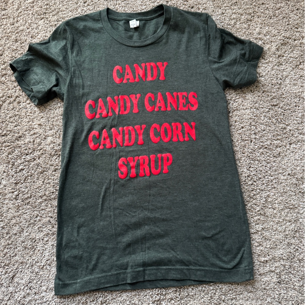 Dark Gray T-Shirt with Red Text
